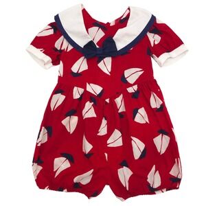 Vintage Sailboat Print Sailor Collar Romper Brooke Lindsay Red Romper Kids 4T